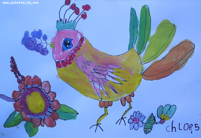 Art Studio PALETTE. Chloe Singchai Picture.  Marker, Tempera Animals Birds 