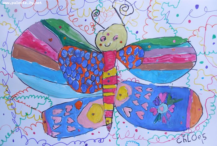 Art Studio PALETTE. Chloe Singchai Picture.  Marker, Tempera Animals Butterfly 