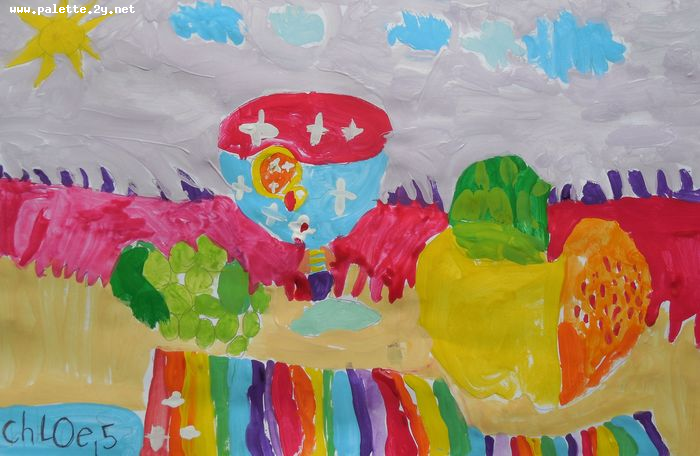 Art Studio PALETTE. Chloe Singchai Picture.  Tempera Landscape Nature 