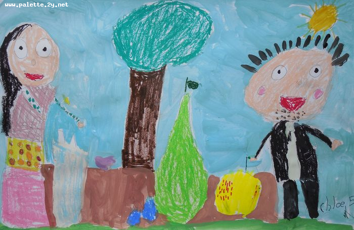 Art Studio PALETTE. Chloe Singchai Picture.  Mixed Media People Family 