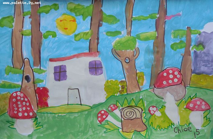 Art Studio PALETTE. Chloe Singchai Picture.  Marker, Tempera Plants Mushrooms 