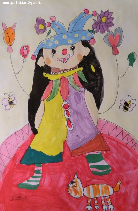 Art Studio PALETTE. Chloe Singchai Picture.  Marker, Tempera Fantasy Clown Funny Clown