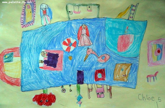 Art Studio PALETTE. Chloe Singchai Picture.  Mixed Media Fantasy Imagenation Sweeming Pool