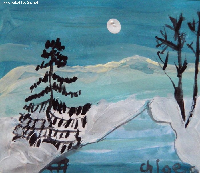 Art Studio PALETTE. Chloe Singchai Picture.  Tempera Landscape Winter 
