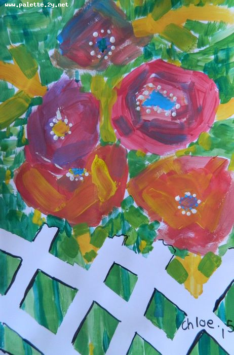 Art Studio PALETTE. Chloe Singchai Picture.  Tempera Plants Garden 