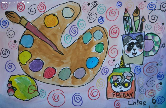 Art Studio PALETTE. Chloe Singchai Picture.  Marker, Tempera Still Life Palette 