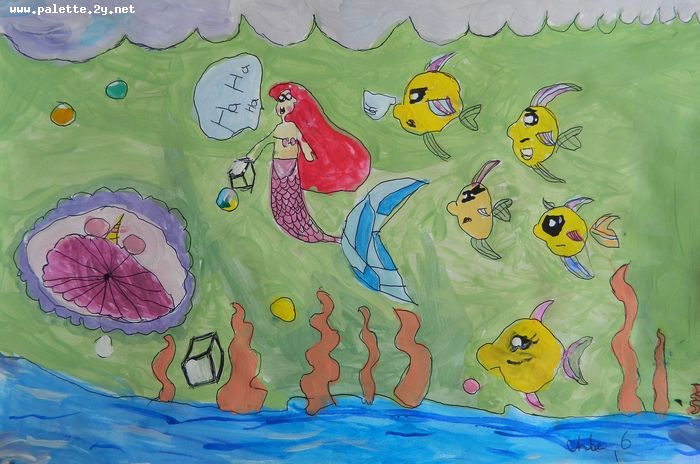 Art Studio PALETTE. Chloe Singchai Picture.  Tempera Fantasy Mermaid 