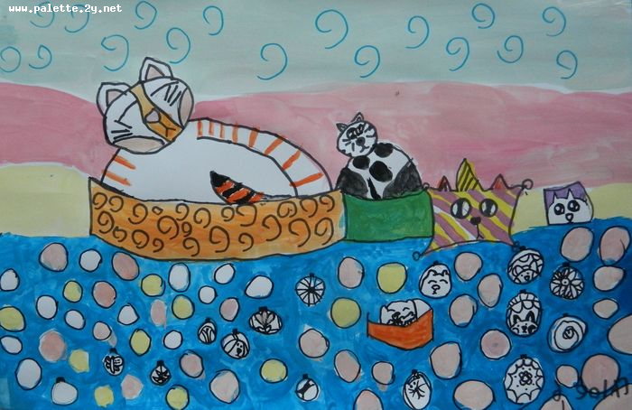 Art Studio PALETTE. Chloe Singchai Picture.  Marker, Tempera Animals Cats 