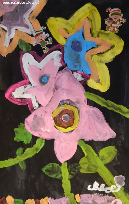 Art Studio PALETTE. Chloe Singchai Picture.  Tempera Plants Flowers 