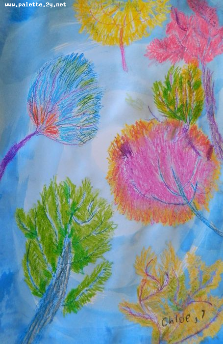 Art Studio PALETTE. Chloe Singchai Picture.  Oil Pastel Landscape Trees 