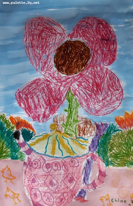 Art Studio PALETTE. Chloe Singchai Picture.  Oil Pastel Plants Flowers 