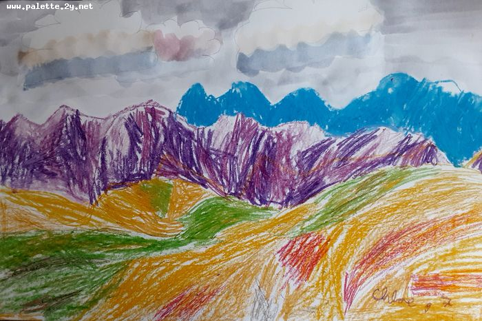 Art Studio PALETTE. Chloe Singchai Picture.  Oil Pastel Landscape Nature 