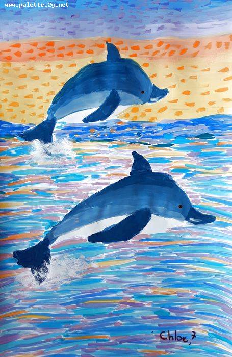 Art Studio PALETTE. Chloe Singchai Picture.  Tempera Animals Fish 