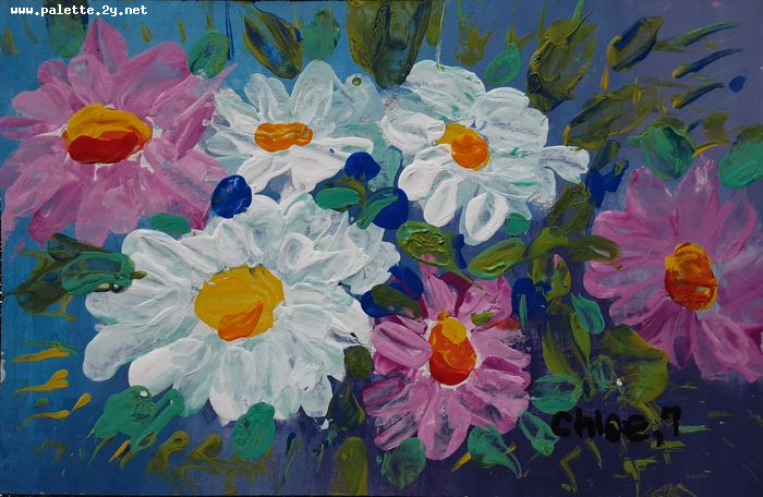 Art Studio PALETTE. Chloe Singchai Picture.  Acrylic Plants Flowers 