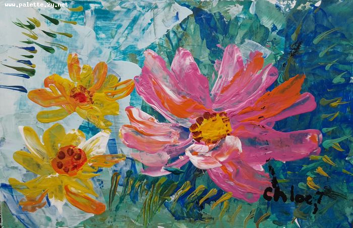 Art Studio PALETTE. Chloe Singchai Picture.  Acrylic Plants Flowers 