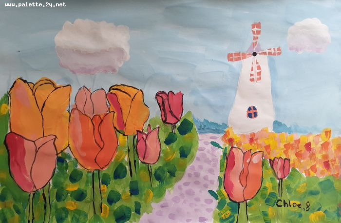 Art Studio PALETTE. Chloe Singchai Picture.  Tempera Plants Garden 