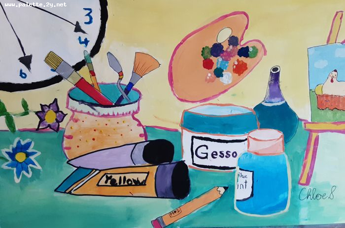 Art Studio PALETTE. Chloe Singchai Picture.  Tempera Still Life Palette 