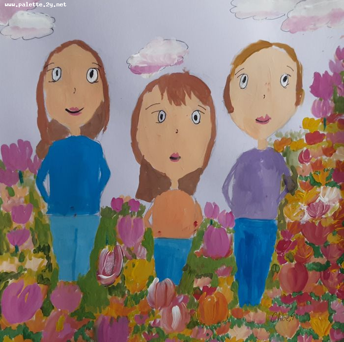 Art Studio PALETTE. Chloe Singchai Picture.  Tempera People Family 