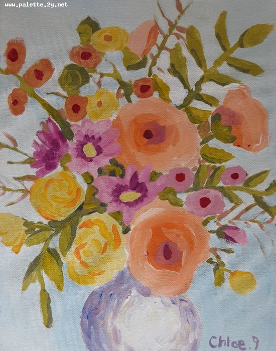 Art Studio PALETTE. Chloe Singchai Picture. Canvas Acrylic Plants Flowers 