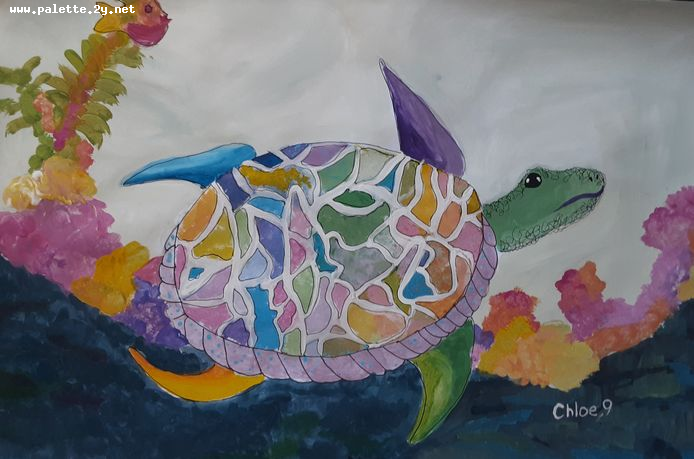Art Studio PALETTE. Chloe Singchai Picture.  Tempera Animals Fish 