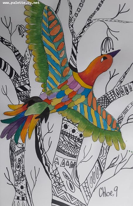 Art Studio PALETTE. Chloe Singchai Picture.  Marker, Tempera Animals Birds 