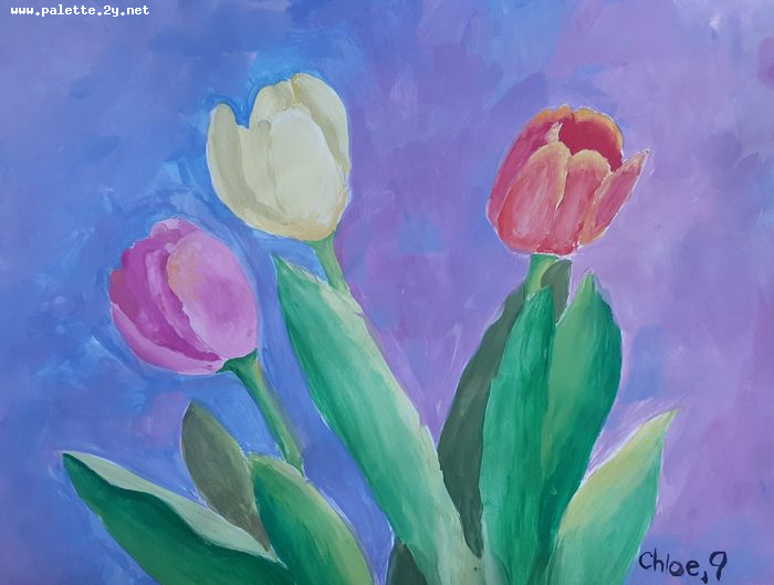 Art Studio PALETTE. Chloe Singchai Picture.  Tempera Plants Flowers 