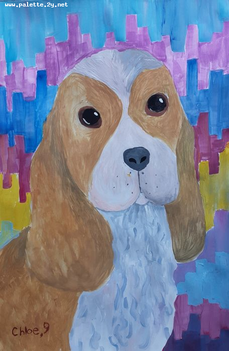 Art Studio PALETTE. Chloe Singchai Picture.  Tempera Animals Dogs 