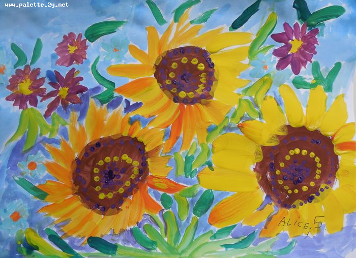 Art Studio PALETTE. Alice Gonopolsky Picture.  Tempera Plants Flowers 