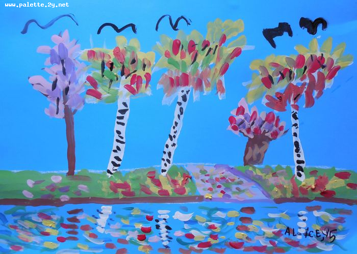 Art Studio PALETTE. Alice Gonopolsky Picture.  Tempera Landscape Fall 