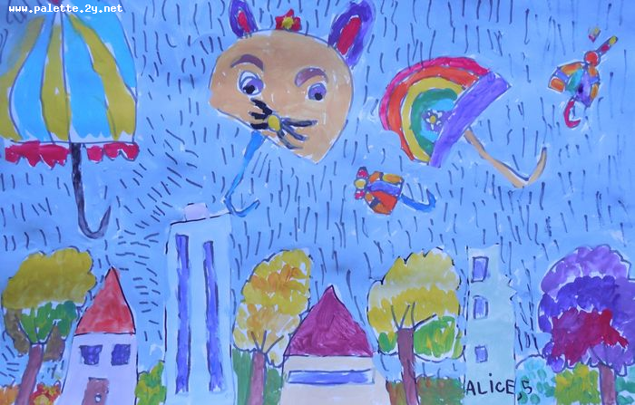 Art Studio PALETTE. Alice Gonopolsky Picture.  Marker, Tempera Design Umbrellas 