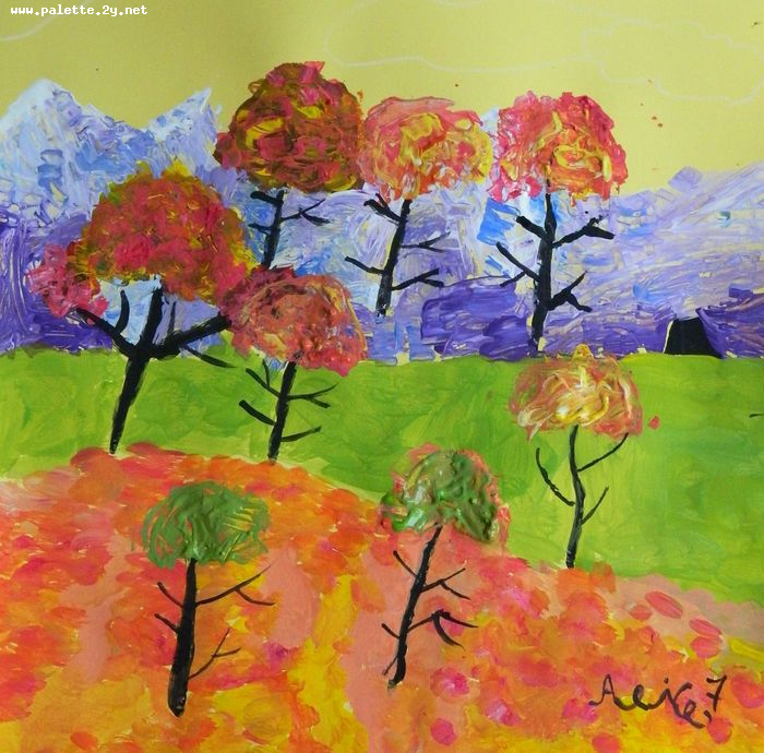 Art Studio PALETTE. Alice Gonopolsky Picture.  Tempera Landscape Fall 