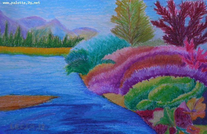 Art Studio PALETTE. Lecia Zhu Picture.  Oil Pastel Landscape Fall Vibrant Time