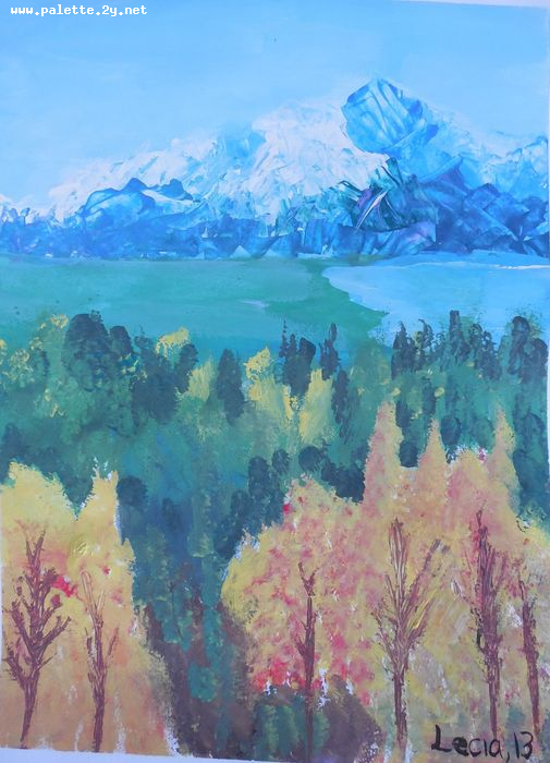 Art Studio PALETTE. Lecia Zhu Picture.  Tempera Landscape Fall 