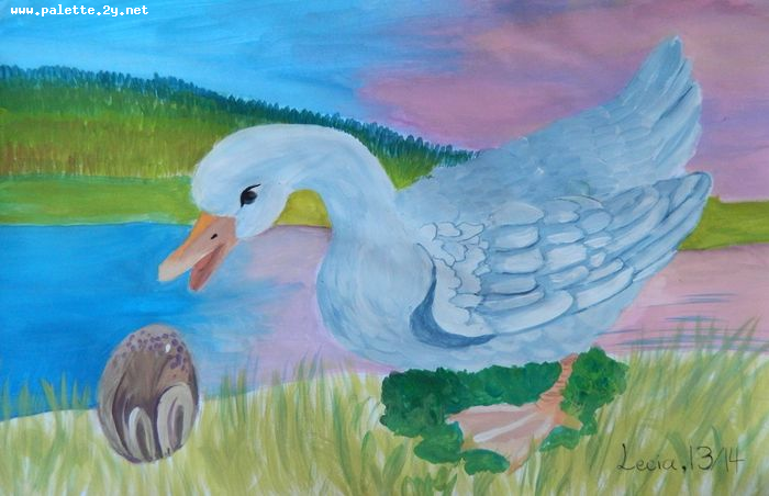 Art Studio PALETTE. Lecia Zhu Picture.  Tempera Animals Birds 