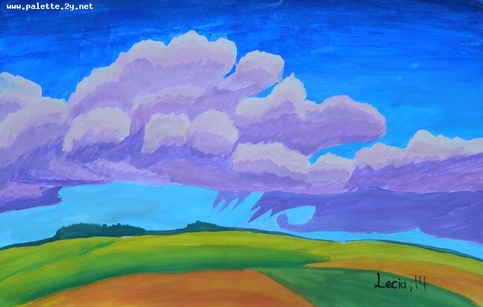 Art Studio PALETTE. Lecia Zhu Picture.  Tempera Landscape Nature 