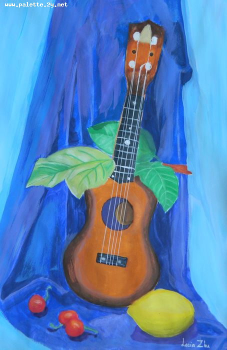 Art Studio PALETTE. Lecia Zhu Picture.  Tempera Still Life Music 