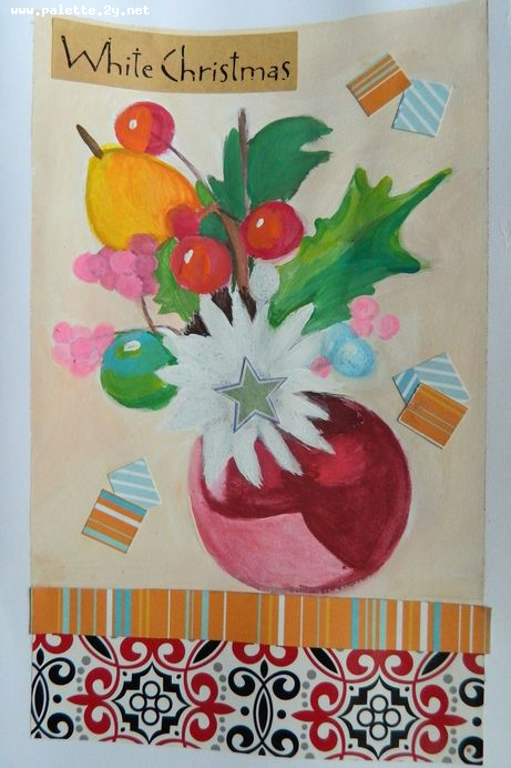 Art Studio PALETTE. Lecia Zhu Picture. Greeting Card Mixed Media Holidays Christmas 