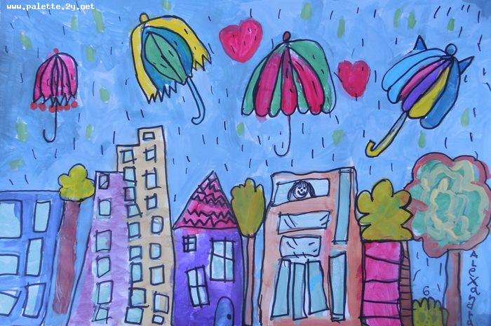 Art Studio PALETTE. Alexandra Trif Picture.  Marker, Tempera Design Umbrellas 