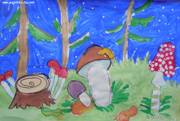 Art Studio PALETTE. Alexandra Trif Picture.  Tempera Plants Mushrooms 