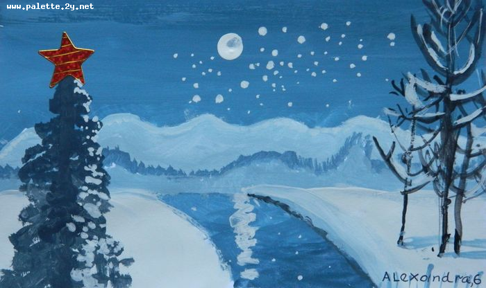 Art Studio PALETTE. Alexandra Trif Picture. Greeting Card Tempera Holidays Christmas 