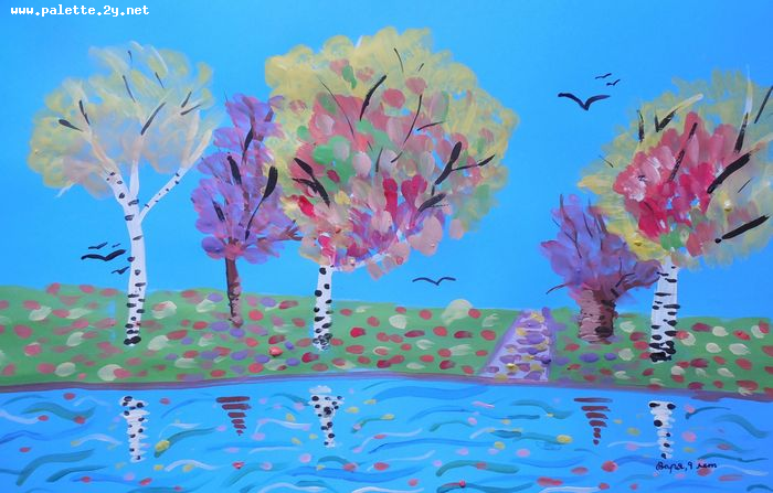 Art Studio PALETTE. Varya Pavlova Picture.  Tempera Landscape Fall 