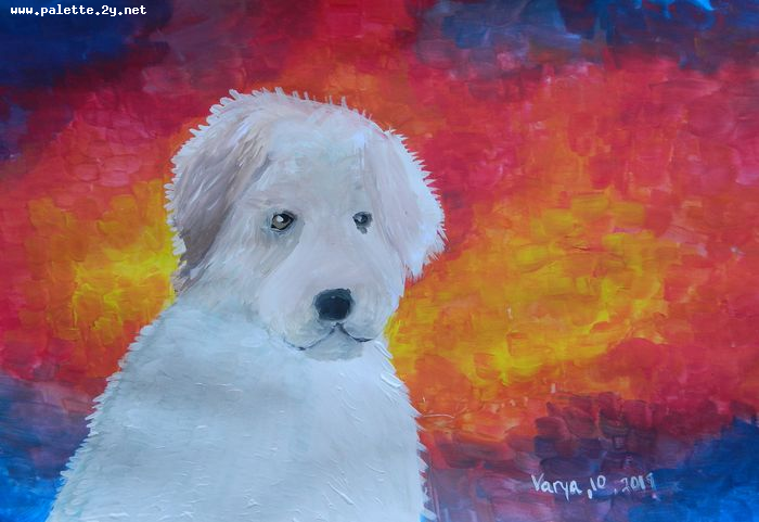 Art Studio PALETTE. Varya Pavlova Picture.  Tempera Animals Dogs 