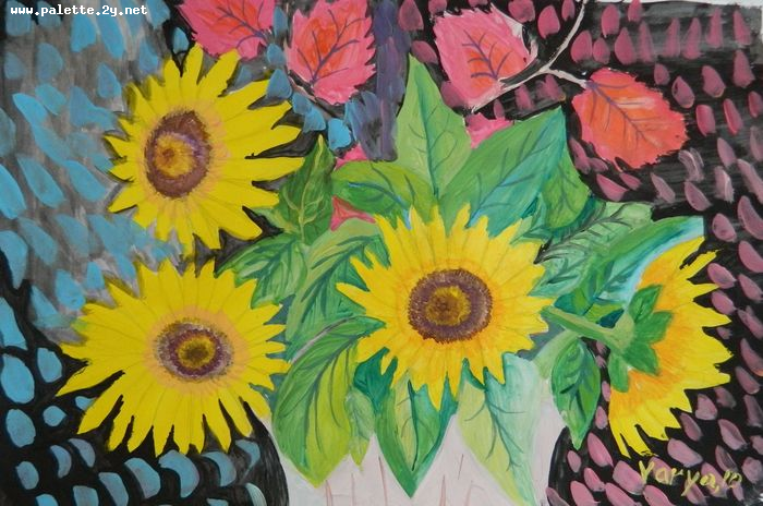 Art Studio PALETTE. Varya Pavlova Picture.  Tempera Plants Flowers 