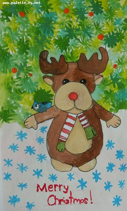 Art Studio PALETTE. Varya Pavlova Picture. Greeting Card Tempera Holidays Christmas 