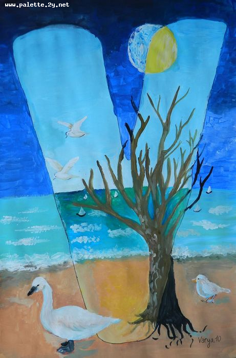 Art Studio PALETTE. Varya Pavlova Picture.  Tempera Design Selfname 