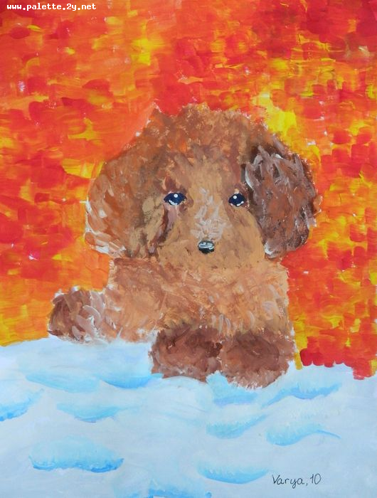 Art Studio PALETTE. Varya Pavlova Picture.  Tempera Animals Dogs 