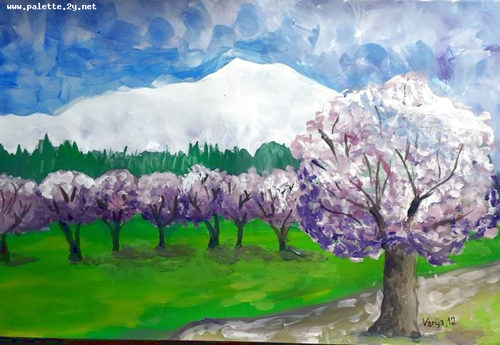 Art Studio PALETTE. Varya Pavlova Picture.  Tempera Landscape Spring 