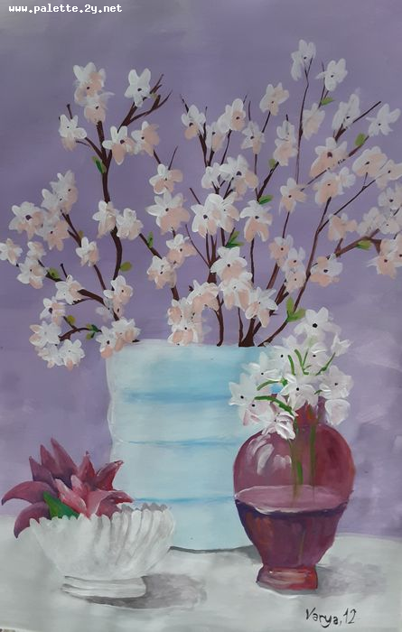 Art Studio PALETTE. Varya Pavlova Picture.  Tempera Still Life Still Life 