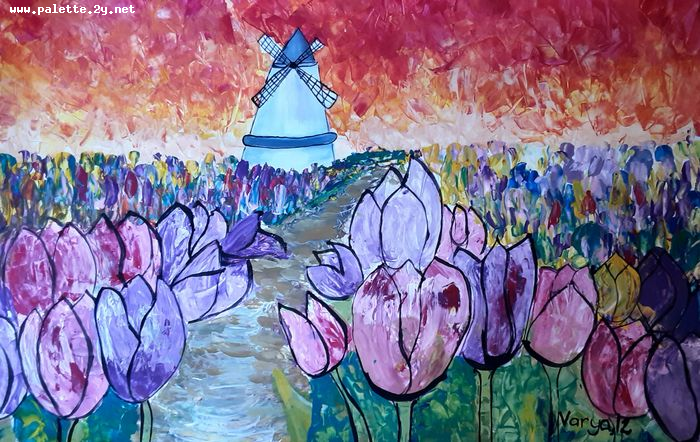 Art Studio PALETTE. Varya Pavlova Picture.  Tempera Plants Garden 