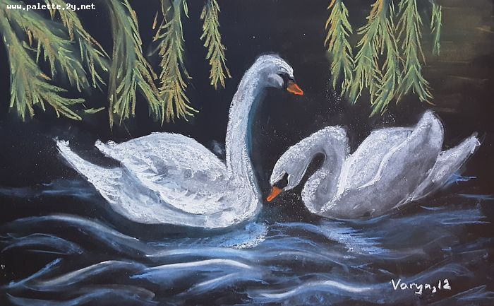 Art Studio PALETTE. Varya Pavlova Picture.  Pastel Animals Birds 